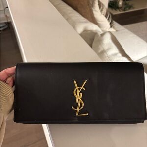 Yves Saint Laurent Black Clutch with Gold Logo